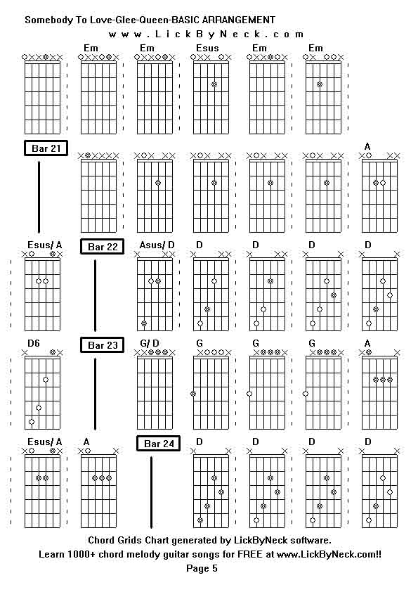 Chord Grids Chart of chord melody fingerstyle guitar song-Somebody To Love-Glee-Queen-BASIC ARRANGEMENT,generated by LickByNeck software.